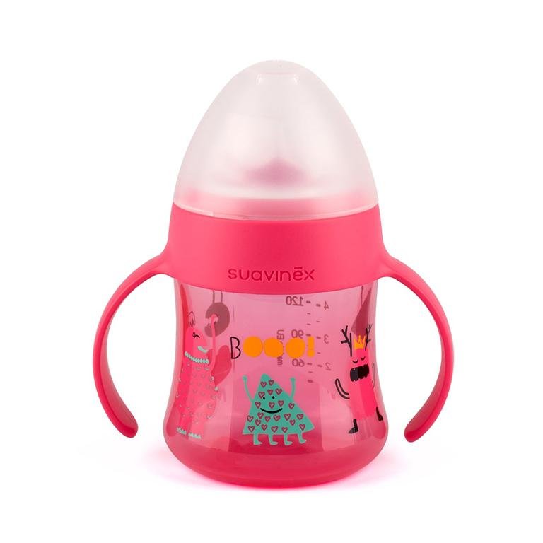 Suavinex Bottle WITH HANDLES AND SILICONE SPOUT 150ml +4m Pink