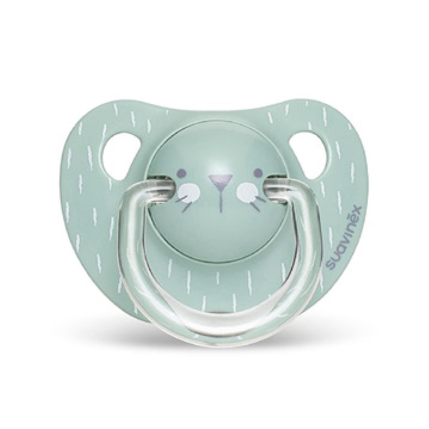 SUAVINEX EVO ANA SOOTHER S 6/18 WHISKERS GR سوافينكس لهاية اناتوميكال 6/18 قطة خضراء